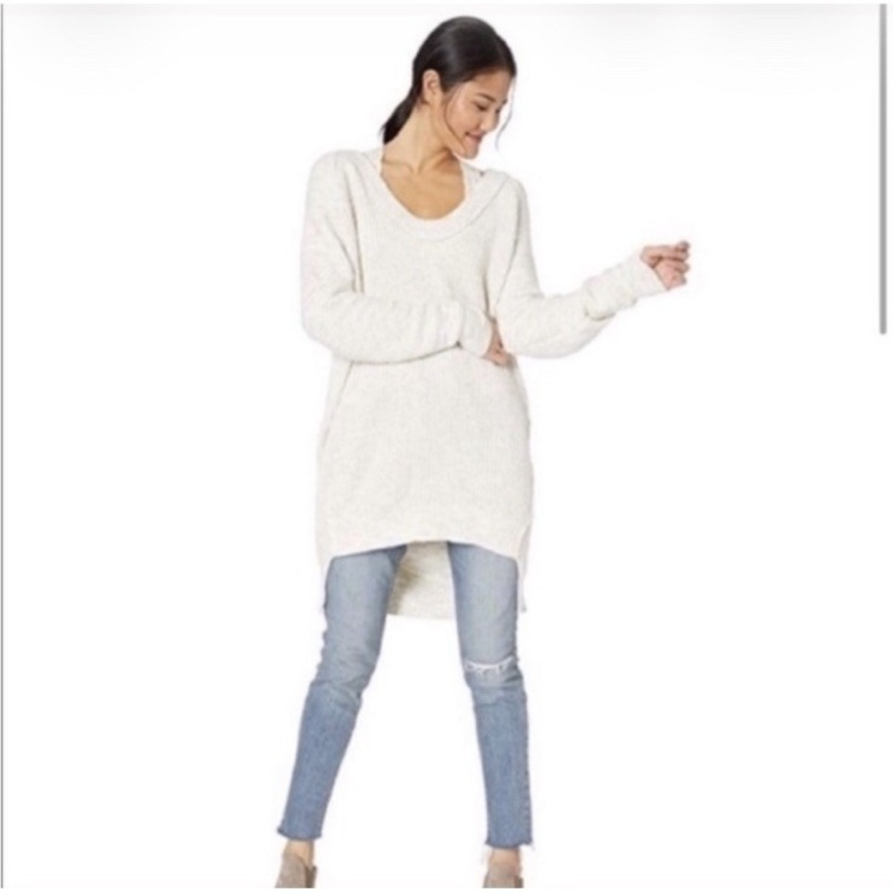 Free People Sunday Scoop Cream Tunic Sweater Oversized Longline Dress Sz S Boho